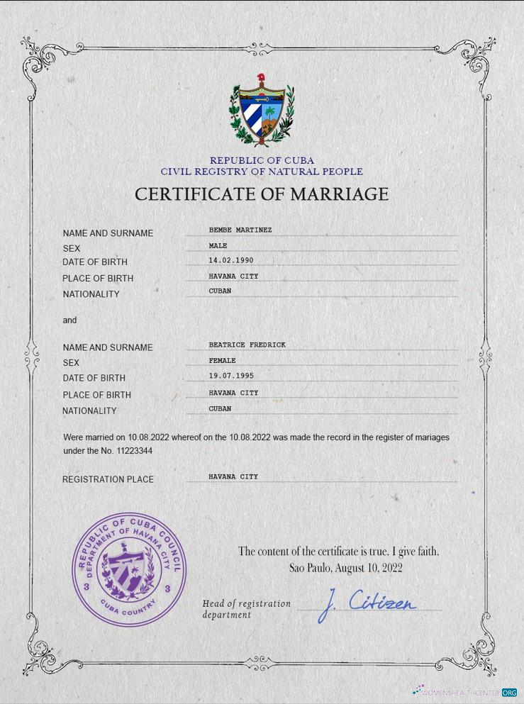 Download Cuba marriage certificate PSD template Photoshop template
